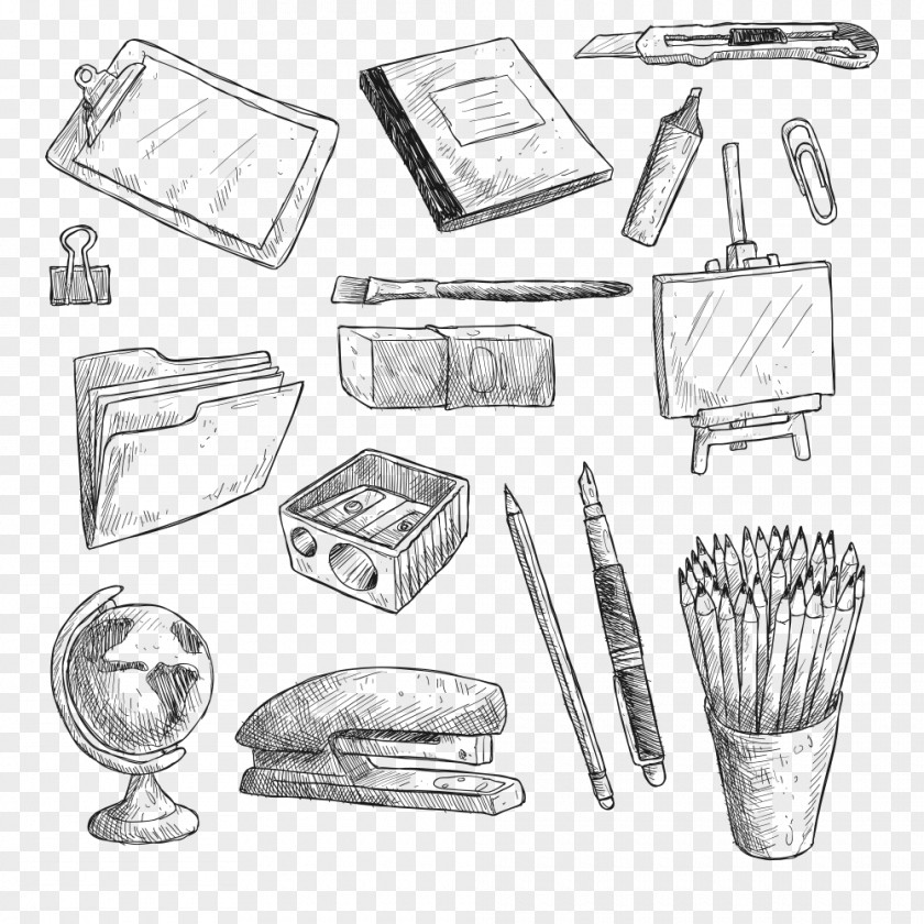 School Supplies Drawing Watercolor Painting Illustration PNG