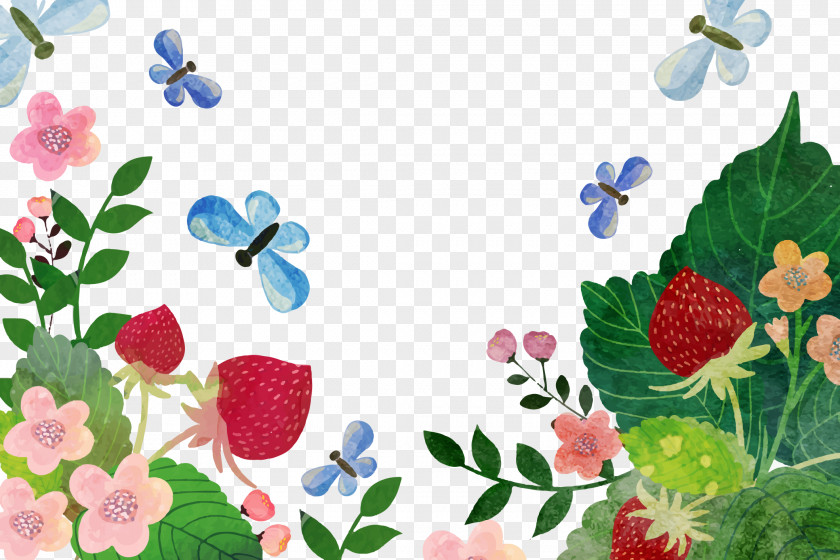 Vector Watercolor Floral Butterfly Decorative Pattern Strawberry Painting Adobe Illustrator Download Splash PNG