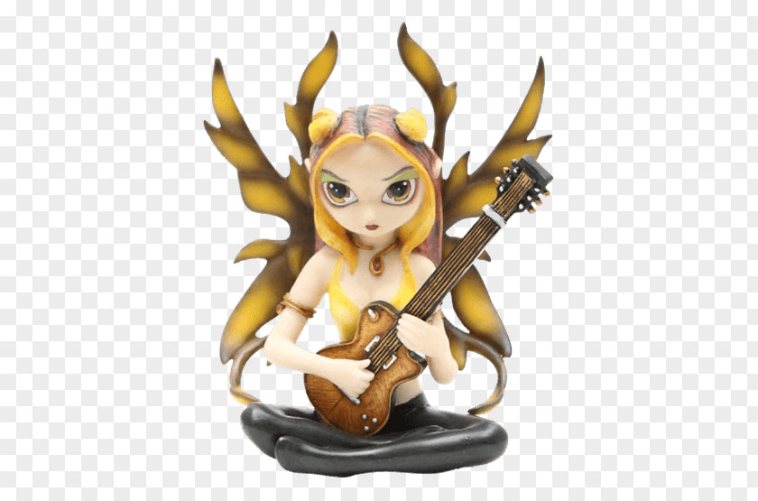 Hand Painted Jasmine Strangeling: The Art Of Becket-Griffith Figurine Golden Guitar Fairy Painting PNG