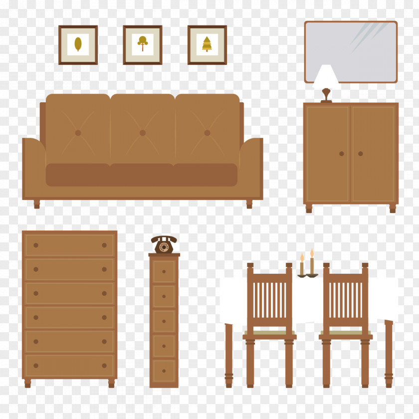Vector Wood Furniture Table Living Room Couch PNG
