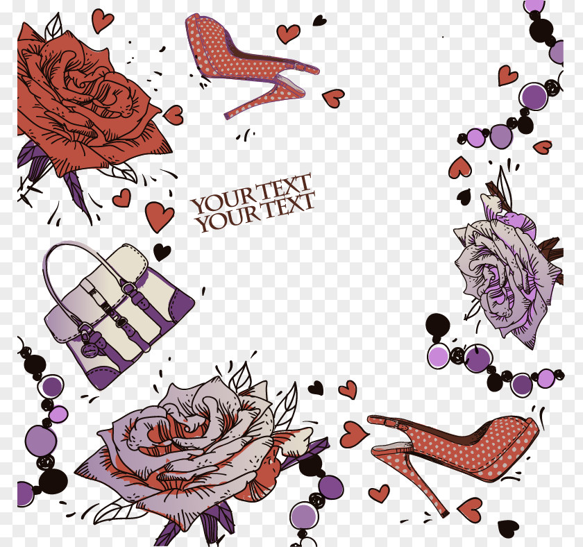 Hand Colored Flowers Heels Letter Shoe High-heeled Footwear Fashion Illustration PNG