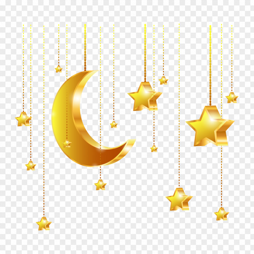 Vector Golden Stars And The Moon Euclidean PNG
