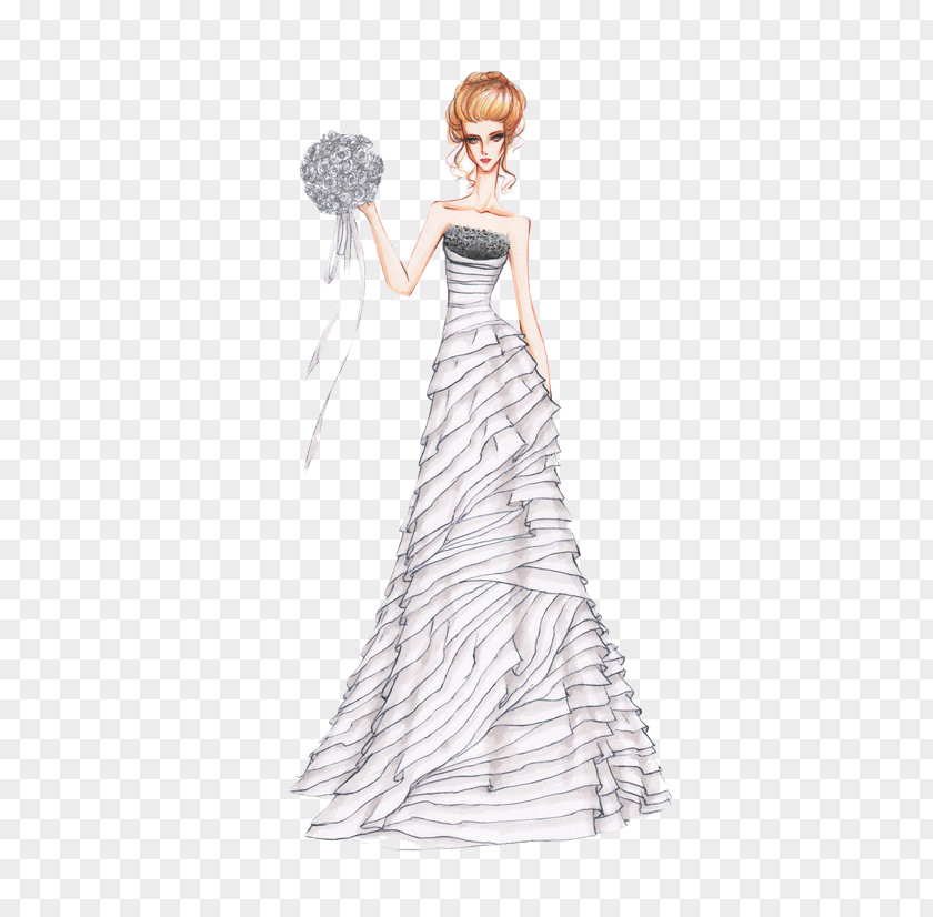 Beautiful Wedding Dress Design Illustration Drawing PNG