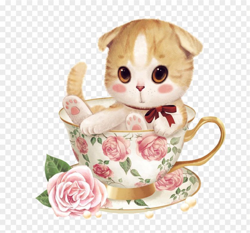 Cartoon Cat Inside The Cup Kitten Painting Teacup PNG