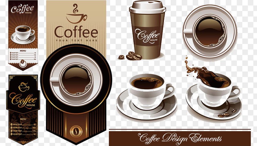 Coffee Cups And Menu Design Vector Material Cup Cafe PNG