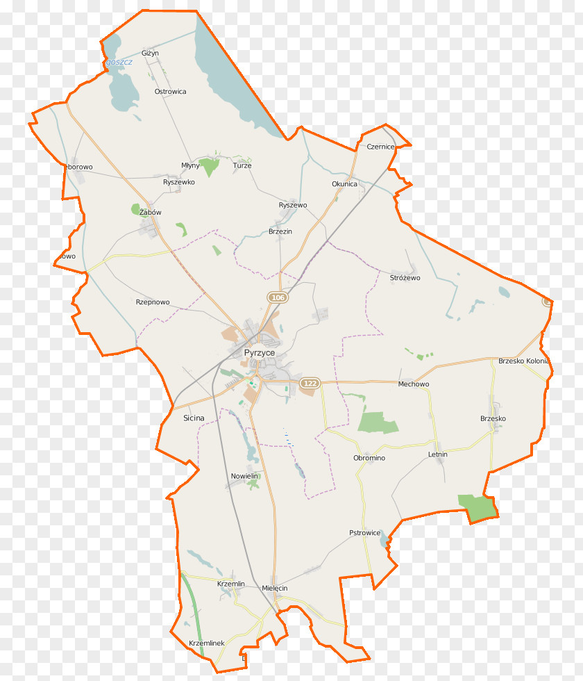 Map Młyny, West Pomeranian Voivodeship Pyrzyce Nowielin Obromino Brzezin PNG