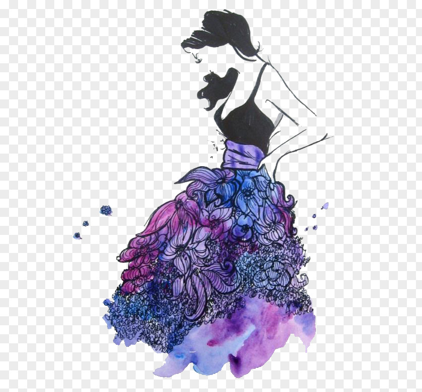 Drawing Dress Fashion Illustration Sketch PNG illustration Sketch, Watercolor flower girl, woman wearing multicolored floral sleeveless dress clipart PNG