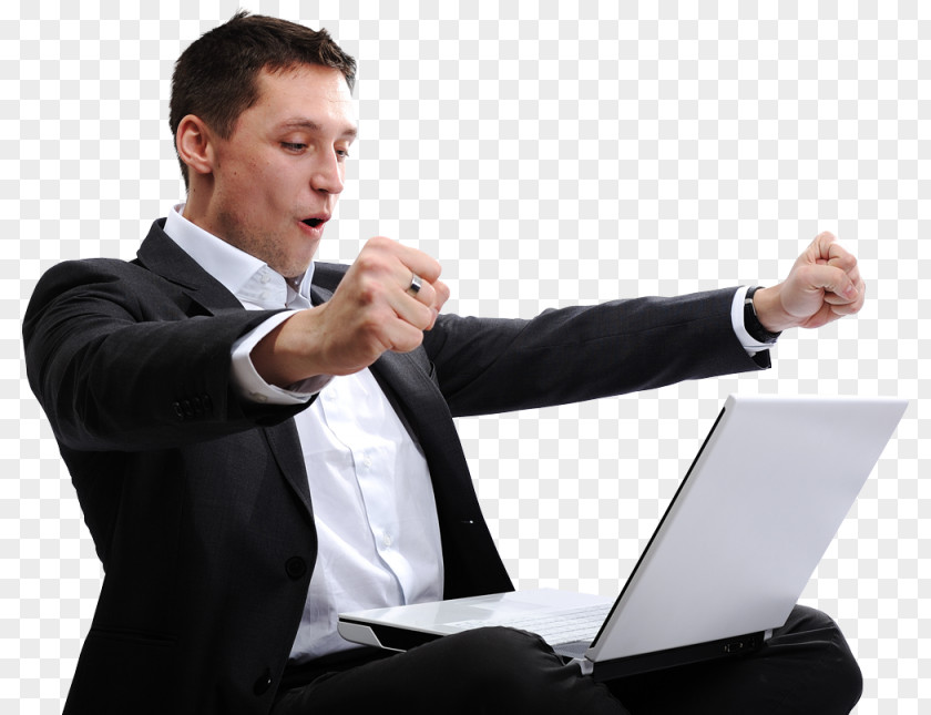 Happy Business Man Laptop Computer Maintenance User Personal PNG