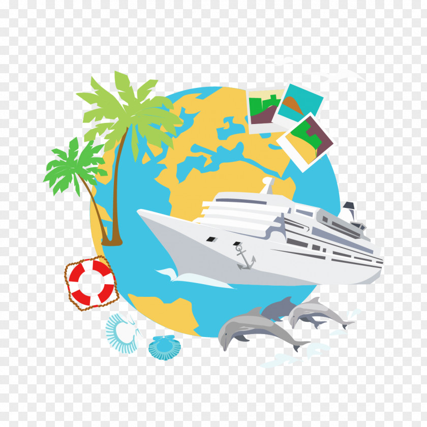 Vector Earth And Boat Drawing Illustration PNG