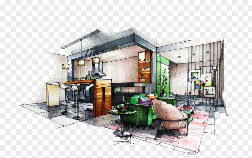 Restaurant Hand-painted Design Drawing Architectural Rendering Interior Services Sketch PNG