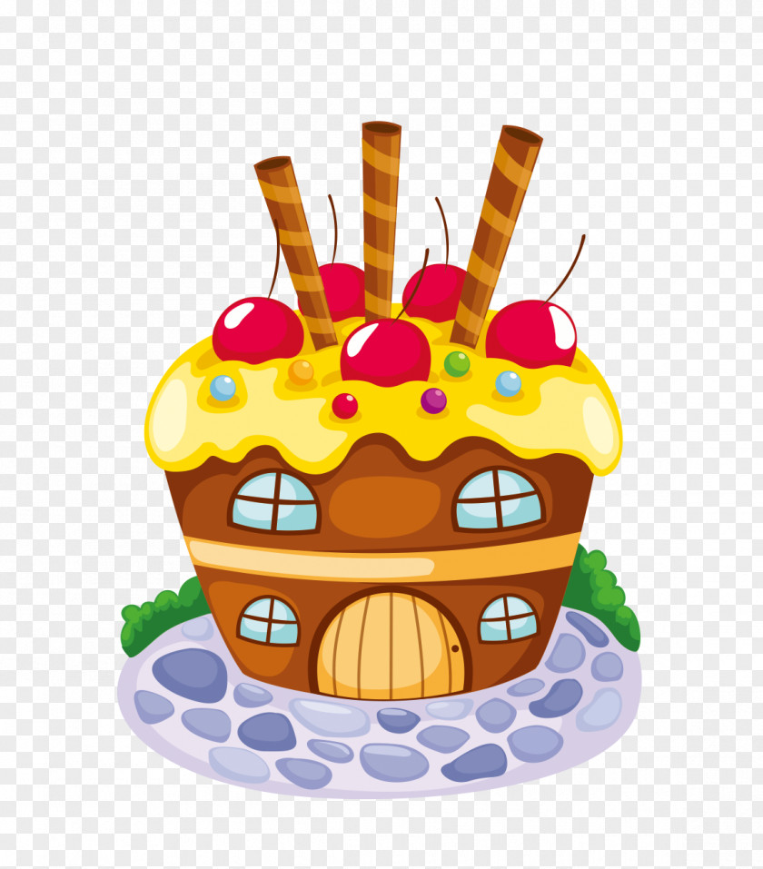 Cartoon Cake Gingerbread House Cupcake Candy Illustration PNG