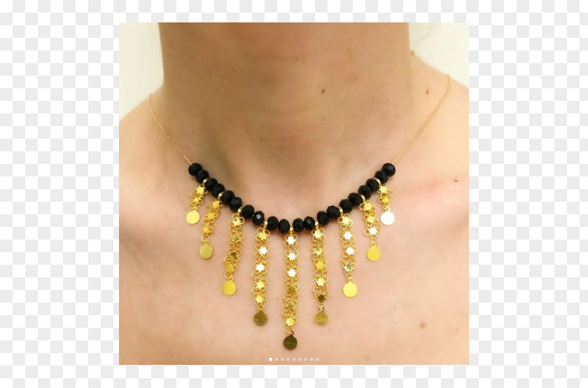 Necklace Gold Bead Amber Onyx PNG