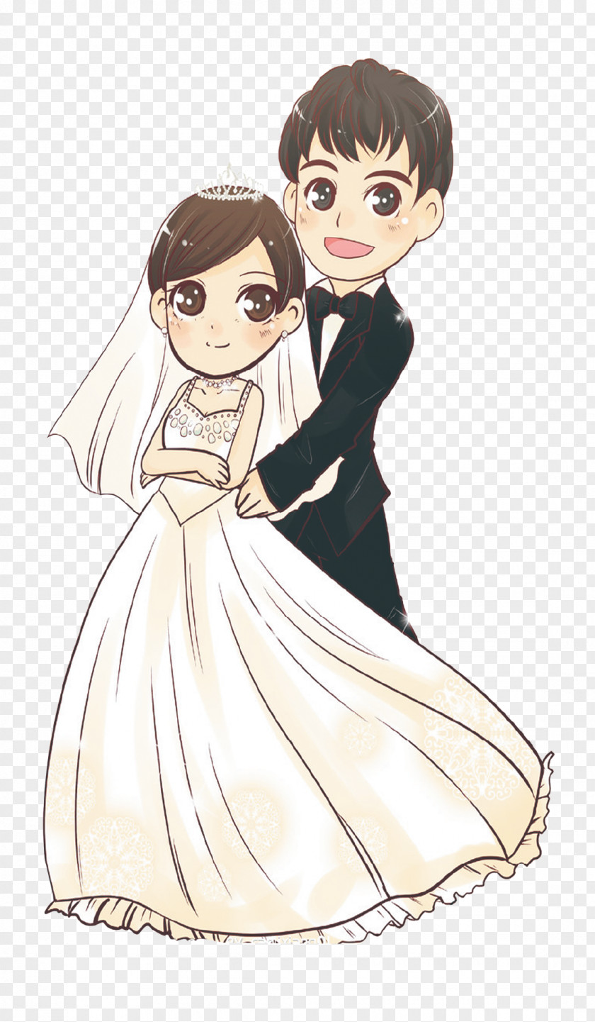 Cartoon Bride And Groom Wedding Invitation Dress Marriage PNG