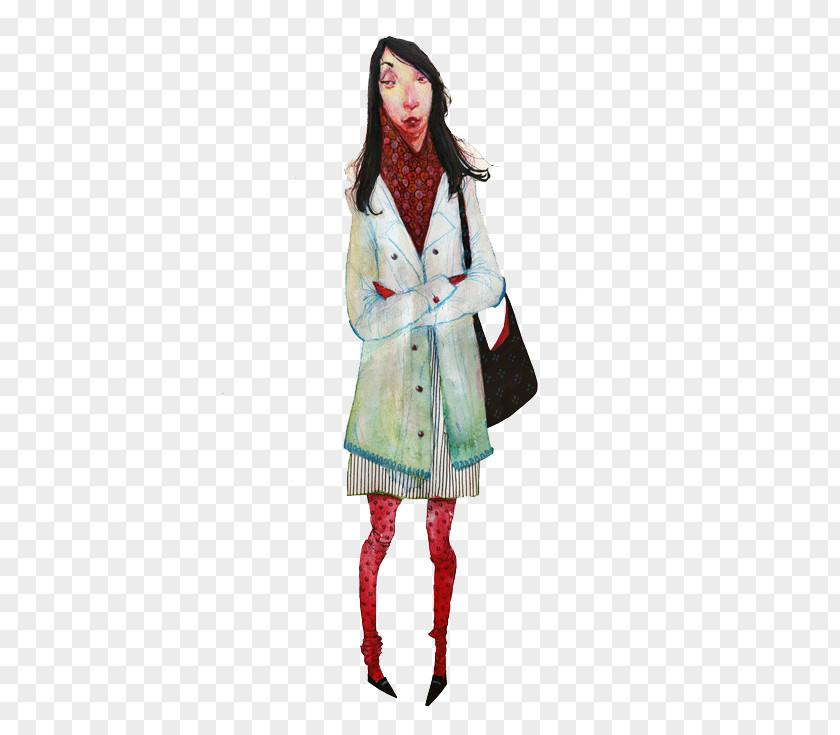 A Woman Who Wears Coat Illustrator Drawing Illustration PNG