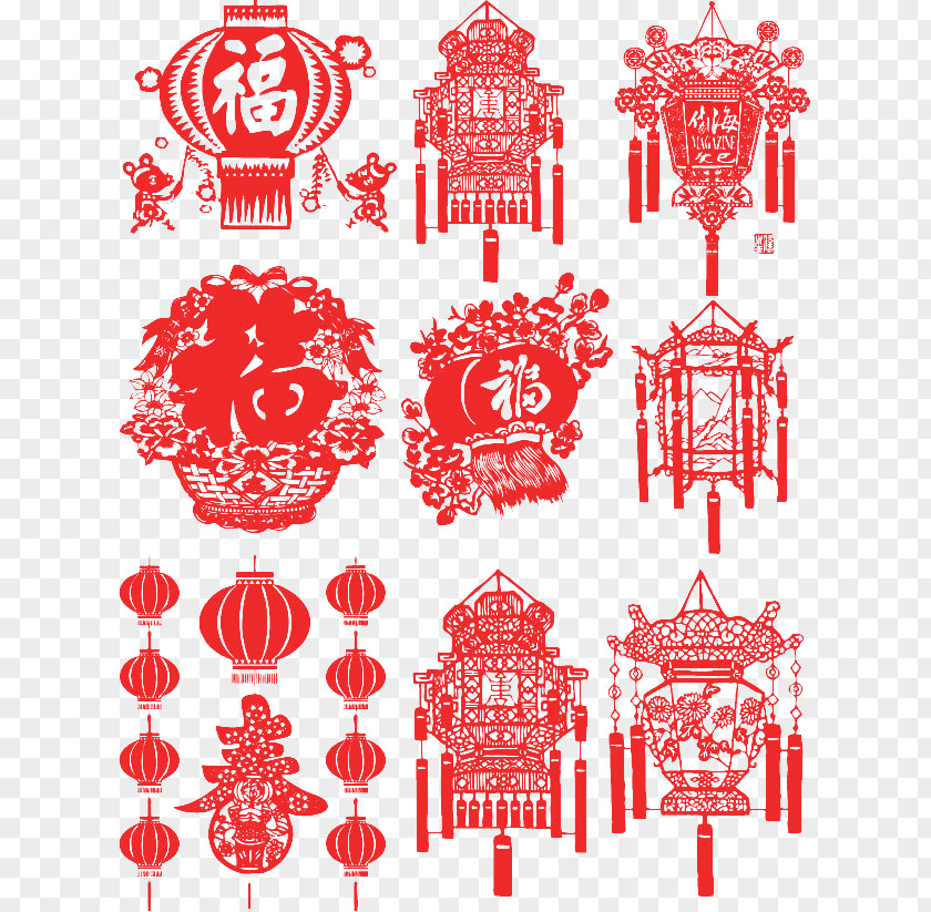 Chinese New Year Red Lanterns Paper-cut Lantern Festival Paper PNG