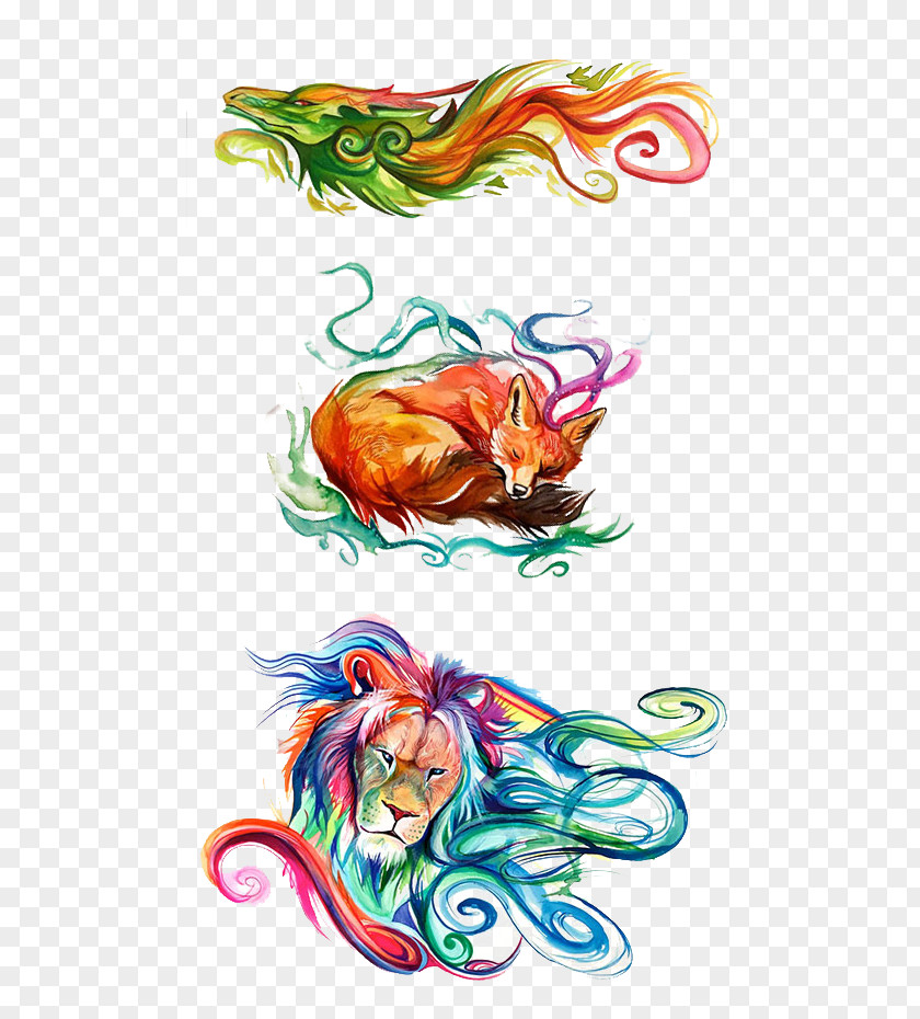 Hand-painted Watercolor Animals Drawing Colored Pencil Art Sketch PNG