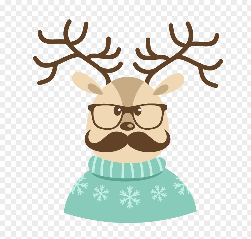 Wearing A Blue Sweater Snow Elk Santa Claus Reindeer Christmas Card Hipster PNG