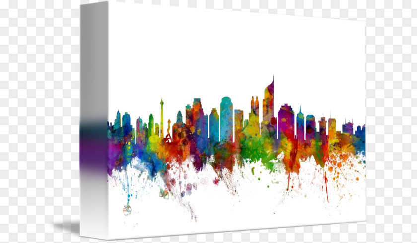 Jakarta Skyline Painting Canvas Print PNG