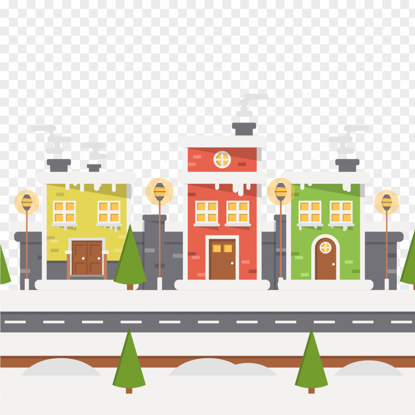 Snow City Christmas Illustration PNG