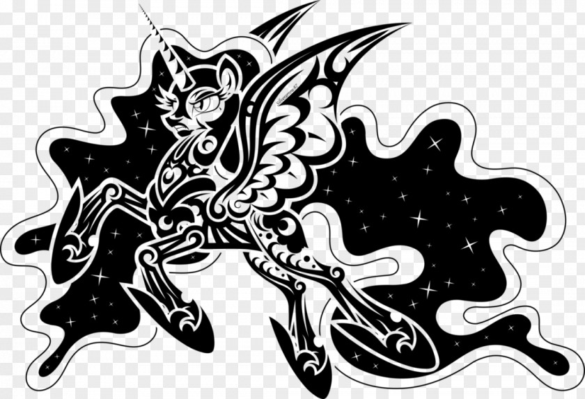 Tribal Moon Princess Luna Black And White Pony Grayscale PNG