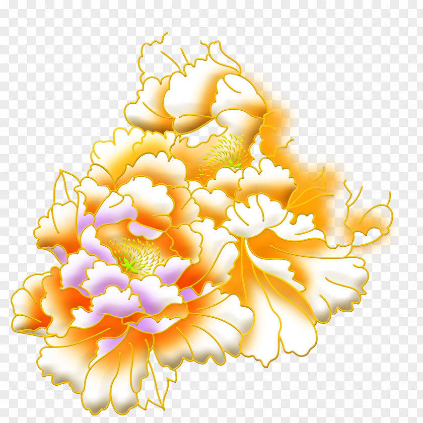 Peony Floral Design Gold PNG