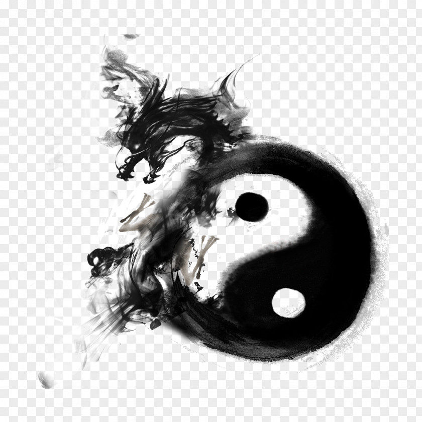 Black Ink Taijitu Bagua Wash Painting Chinese Dragon PNG