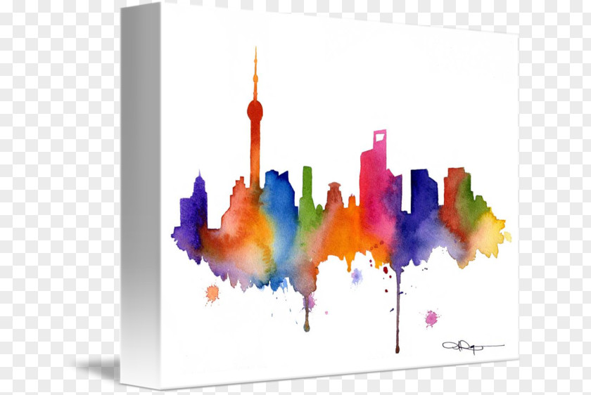 Shanghai SkyLine Watercolor Painting Skyline Imagekind PNG