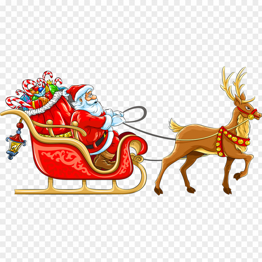 Santa Sleigh Claus Christmas Decoration Sled PNG
