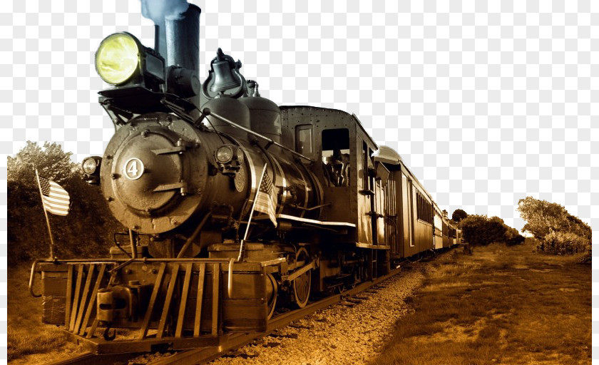 Retro Steam Train Locomotive Rail Transport Wallpaper PNG