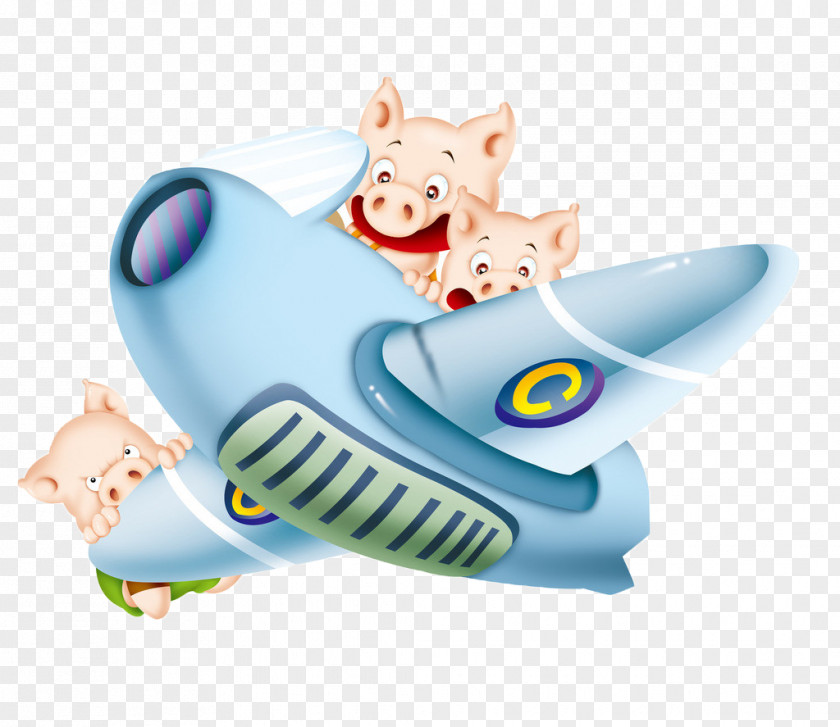 Cartoon Airplane Domestic Pig Painting PNG