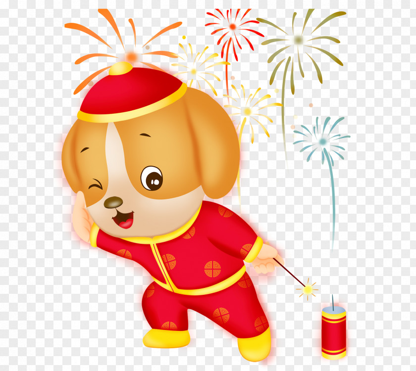 Storehouse Dog Chinese New Year Firecracker Puppy Illustration PNG