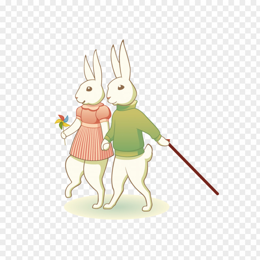 Bunny Couple Easter European Rabbit Hare Illustration PNG