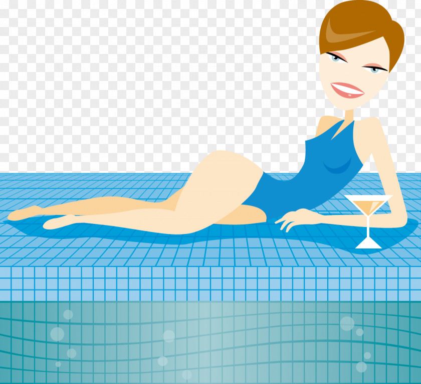 The Poolside Fashion Woman Vector Illustration Swimming Pool Cartoon Swimsuit PNG