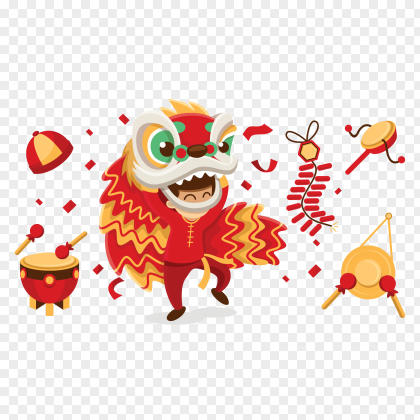 Vector Chinese Lion Dance Will New Year Dragon PNG