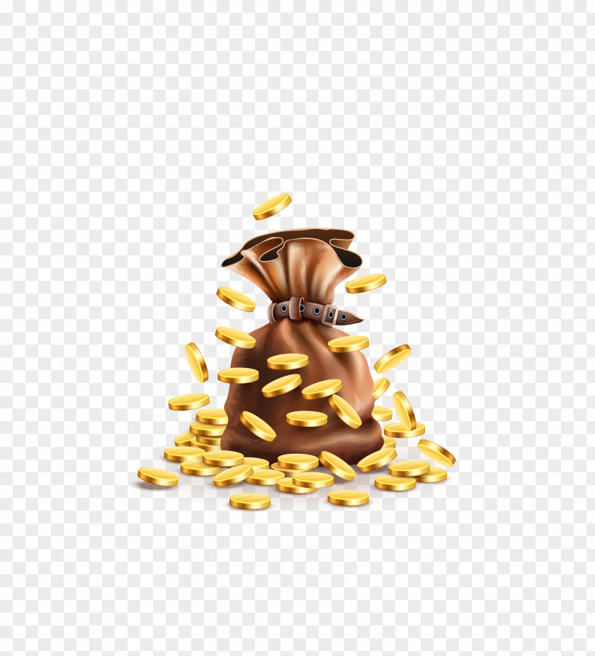 Vector Gold Will Fly Coins Money Bag Coin PNG