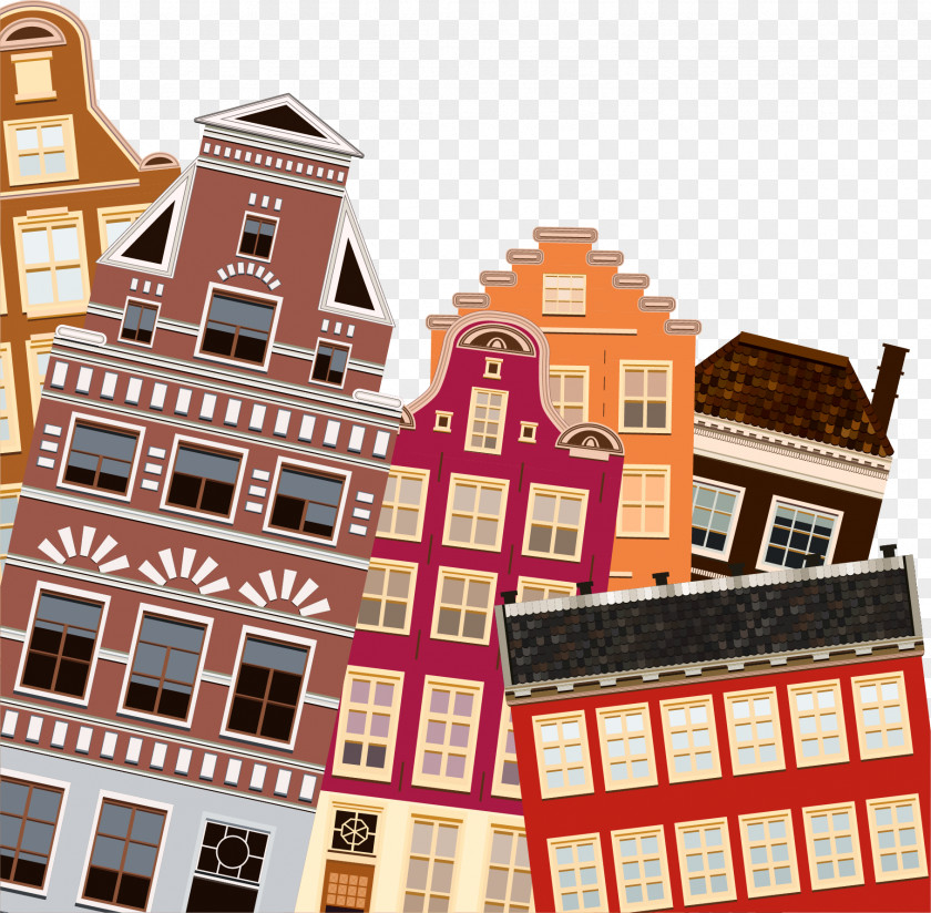Hand Painted Colorful House Building Facade Illustration PNG
