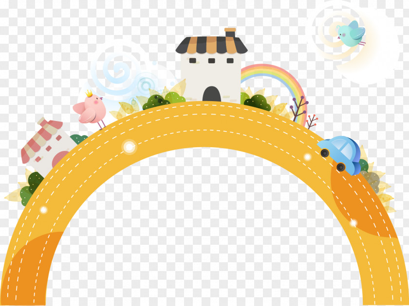 Yellow Rainbow Cartoon House Pattern Illustration PNG