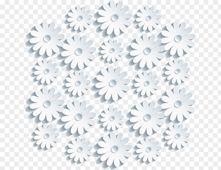 Three-dimensional Flowers Vector Material Floral Design Chrysanthemum Blue Cut Black And White PNG