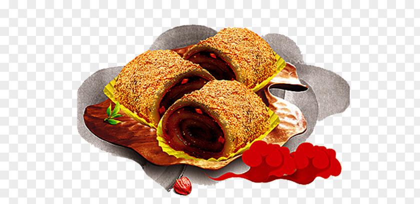 Ink Chinese Wind Glutinous Rice Rolls With Sweet Bean Flour Bacon Roll Breakfast Dish PNG