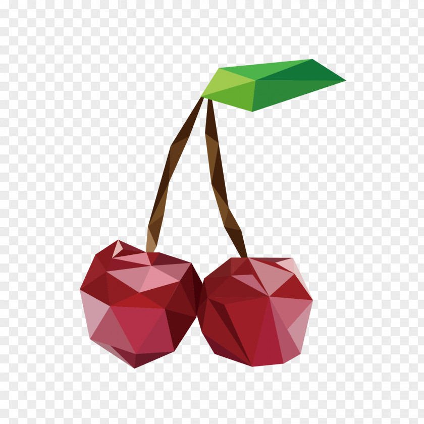 Three-dimensional Decorative Geometric Cherry Polygon Fruit Apple PNG
