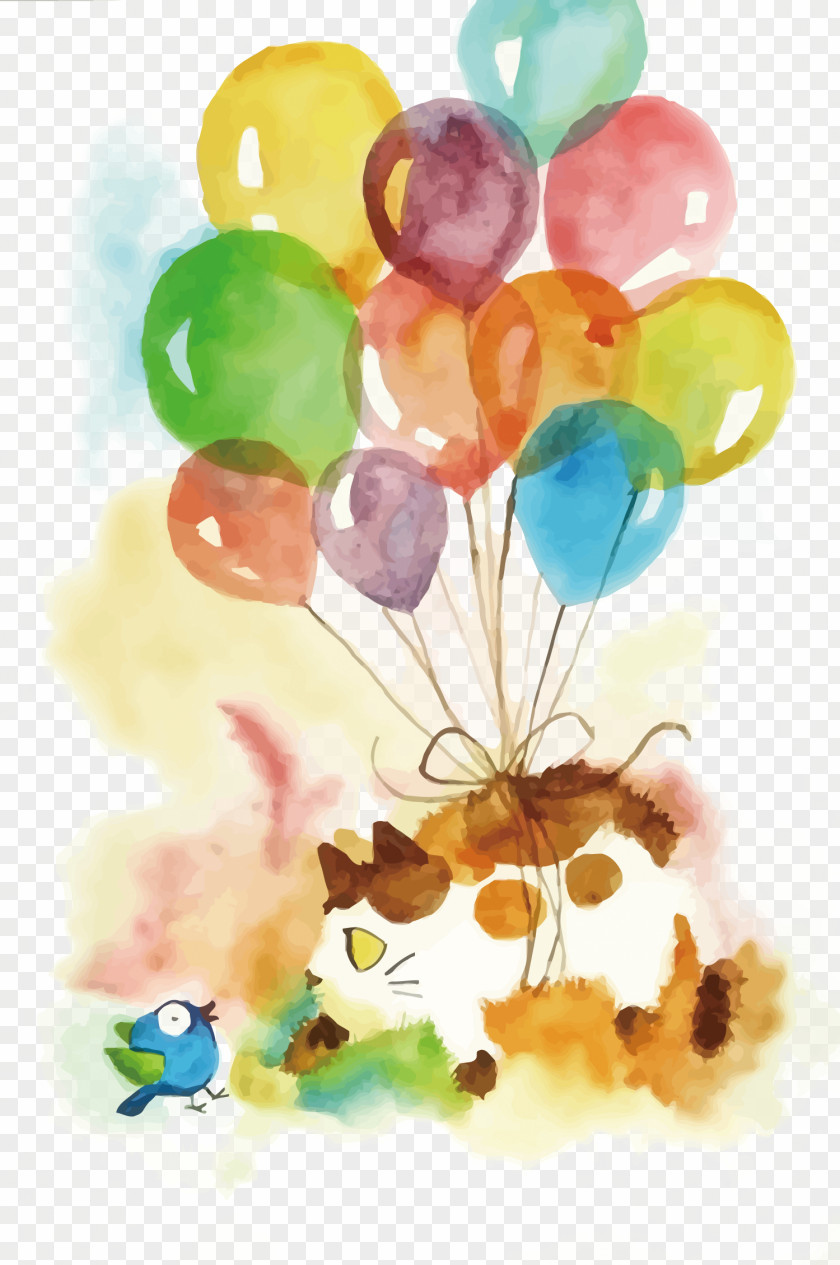 Vector Balloon Hanging On The Cat Hot Air Birthday PNG
