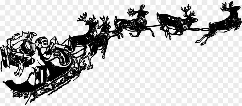 Christmas Silhouette Santa Sleigh Claus Reindeer Sled Clip Art PNG