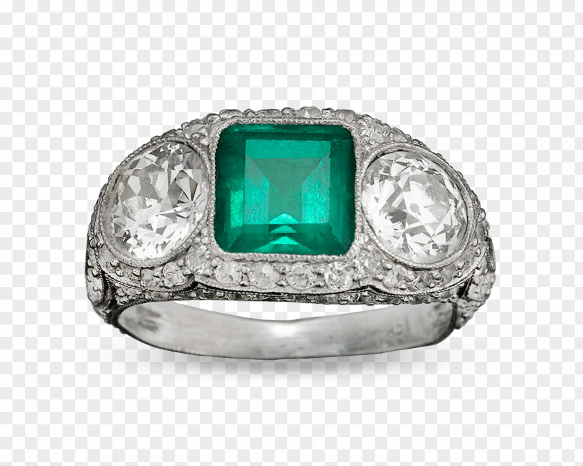 Emerald Ring Diamond Cut Art Deco PNG