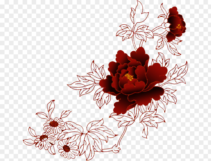 Chinese Red Flowers Line Drawing Material PNG red flowers line drawing material clipart PNG