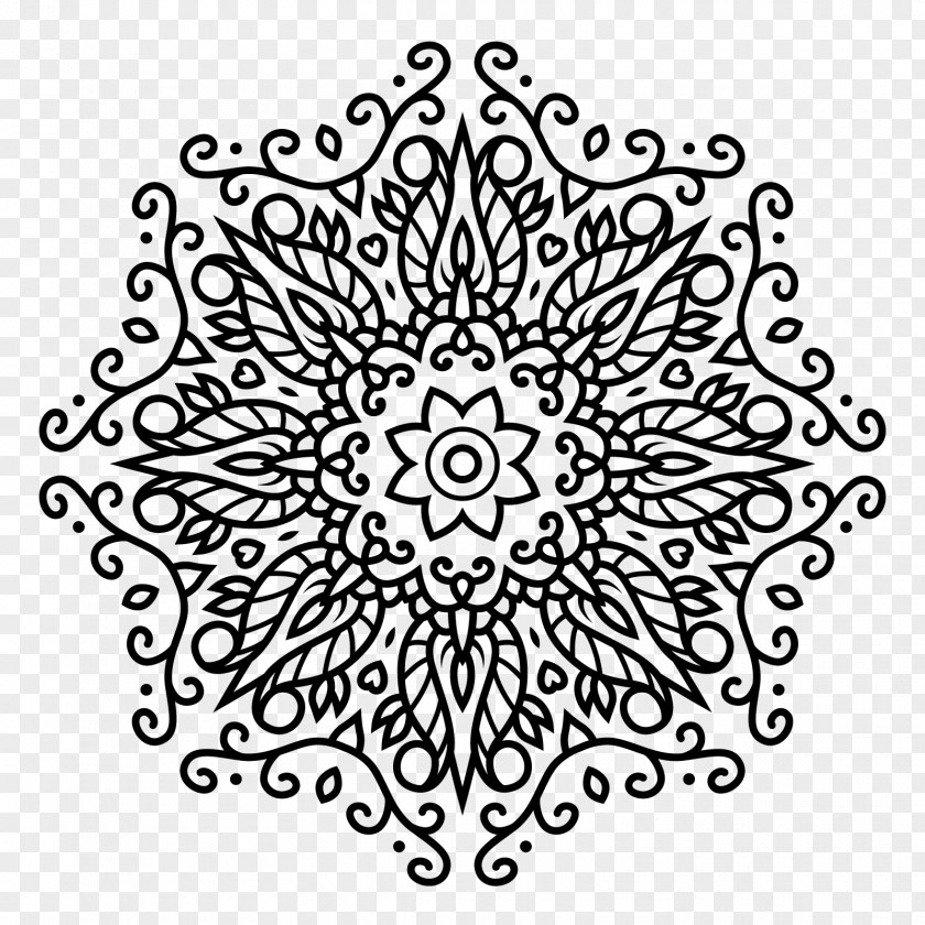 Coloring Book Symmetry Flower Line Art PNG