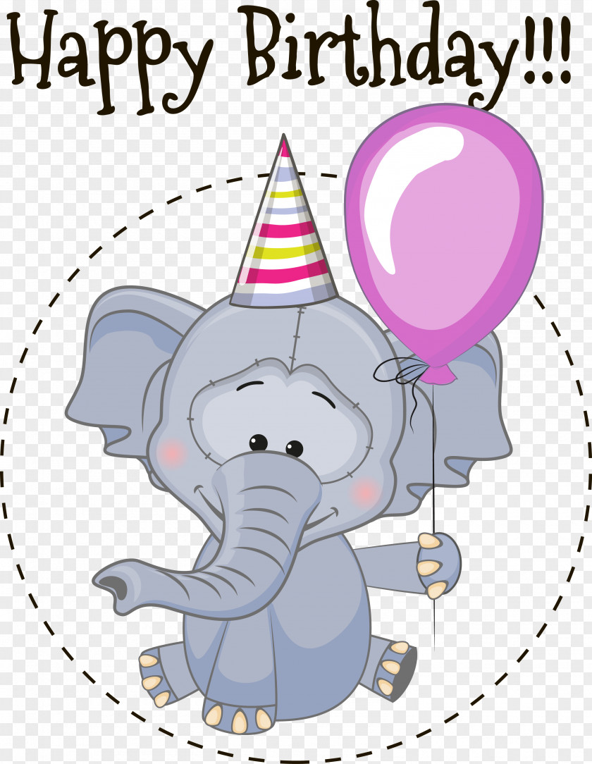 Elephant Birthday Greeting Card Illustration PNG