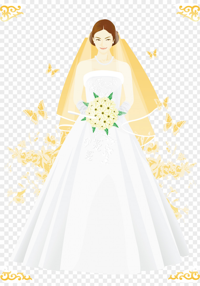 Hand-painted Cartoon Wedding Veil Dress Bride Marriage PNG