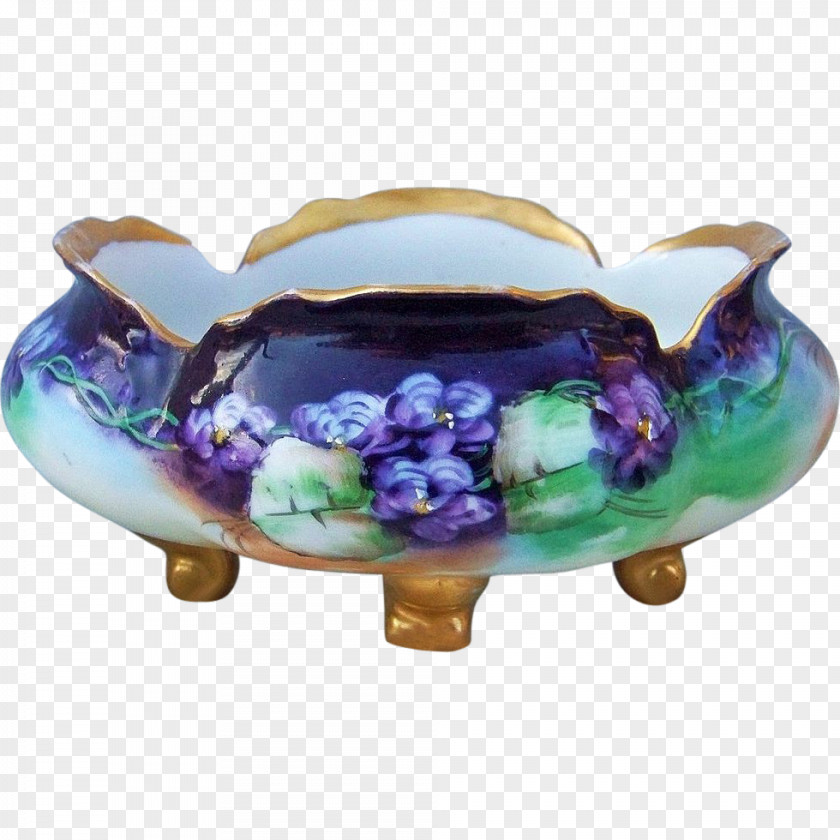 Hand Painted Purple Ceramic Bowl PNG