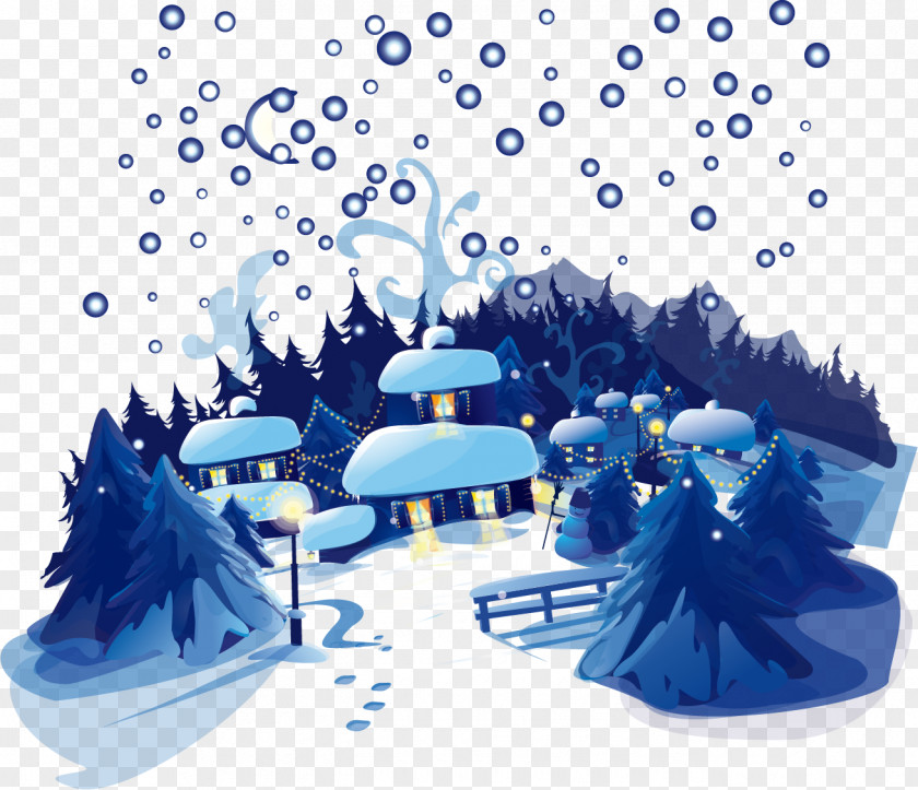 Beautiful Blue Winter Housing Material Snow Night PNG