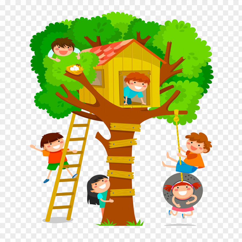 Cute Kids Playing Tree House Stock Photography Clip Art PNG